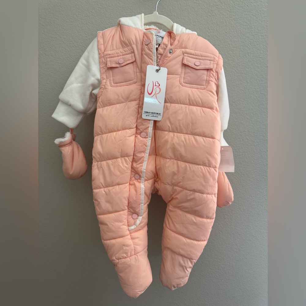 Nordstrom Light Pink Baby Snowsuit with Mittens - Size 6M
